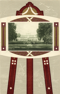 14134 Fantasiekaart met als voorstelling: een gezicht op de voorgevel van Paleis Soestdijk te Soestdijk (gemeente ...